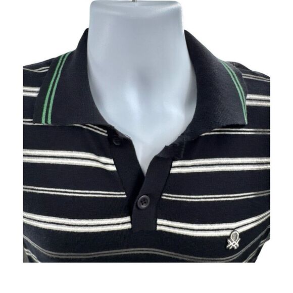 Benetton Red Striped Polo Shirt Men’s Small Italy Knit Retro Y2K Preppy - Picture 2 of 9
